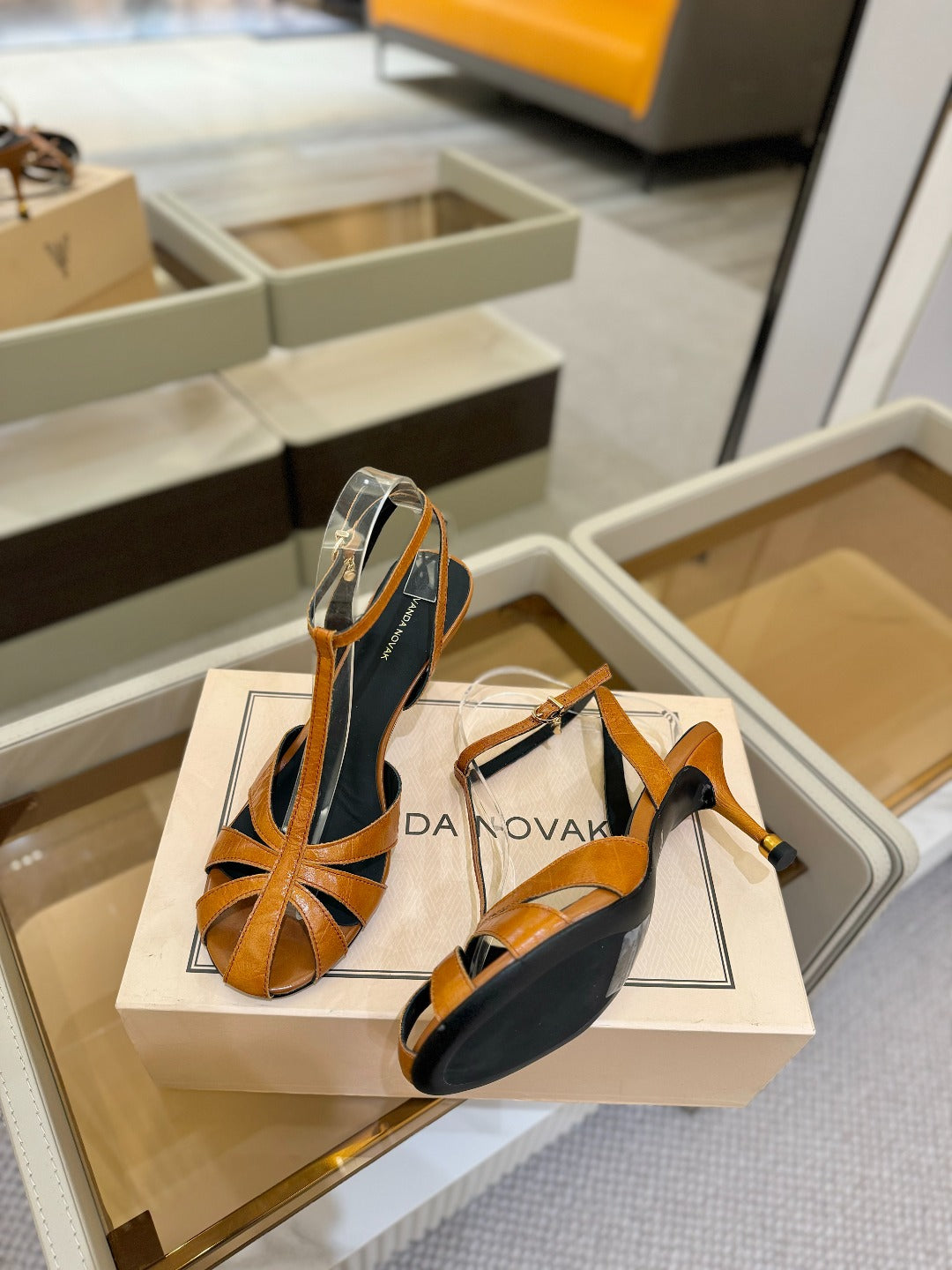 LOUIS VUITTON HIGH SANDALS 75 MM IN CINNAMON BROWN CALFSKIN