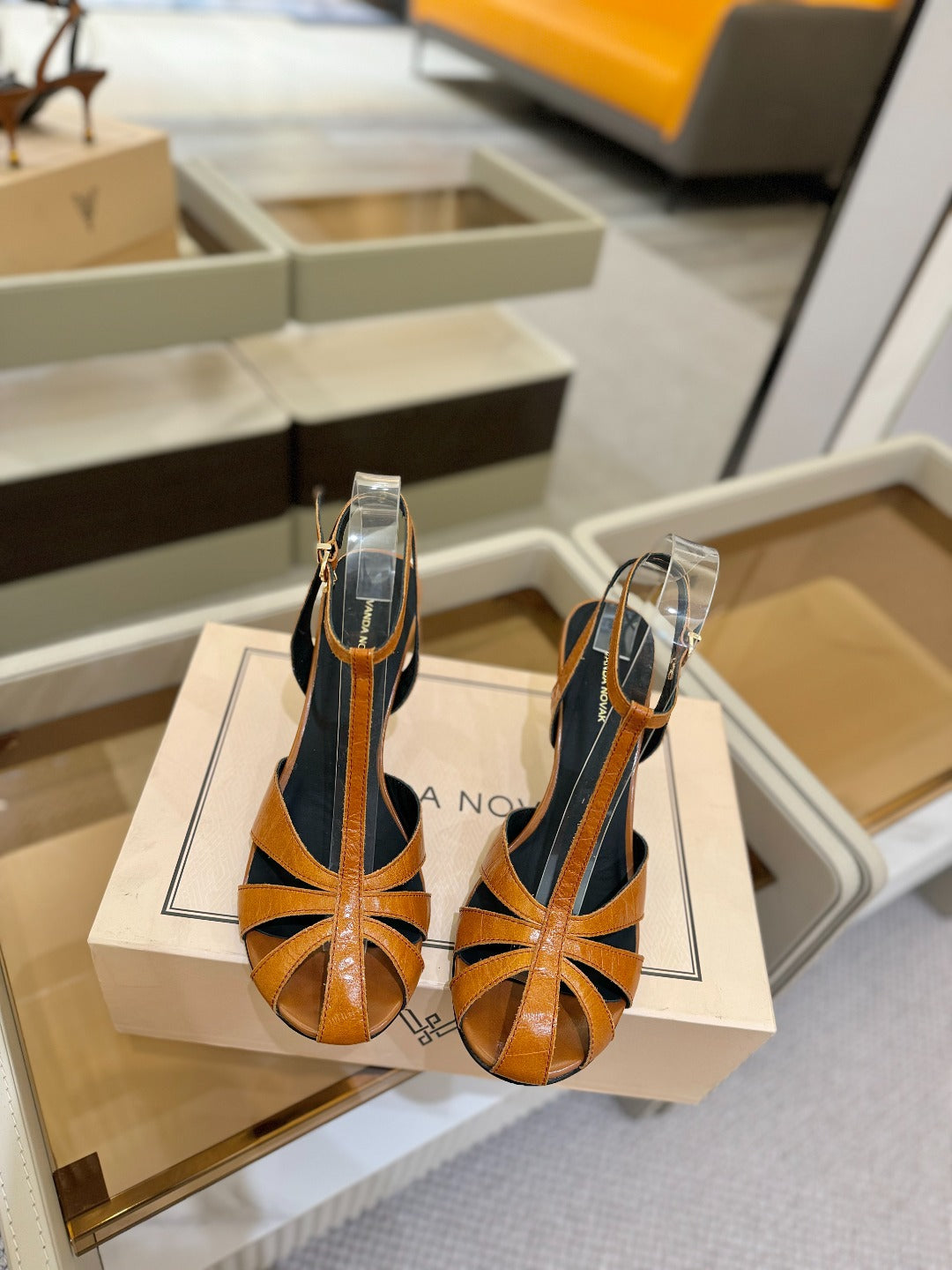 LOUIS VUITTON HIGH SANDALS 75 MM IN CINNAMON BROWN CALFSKIN