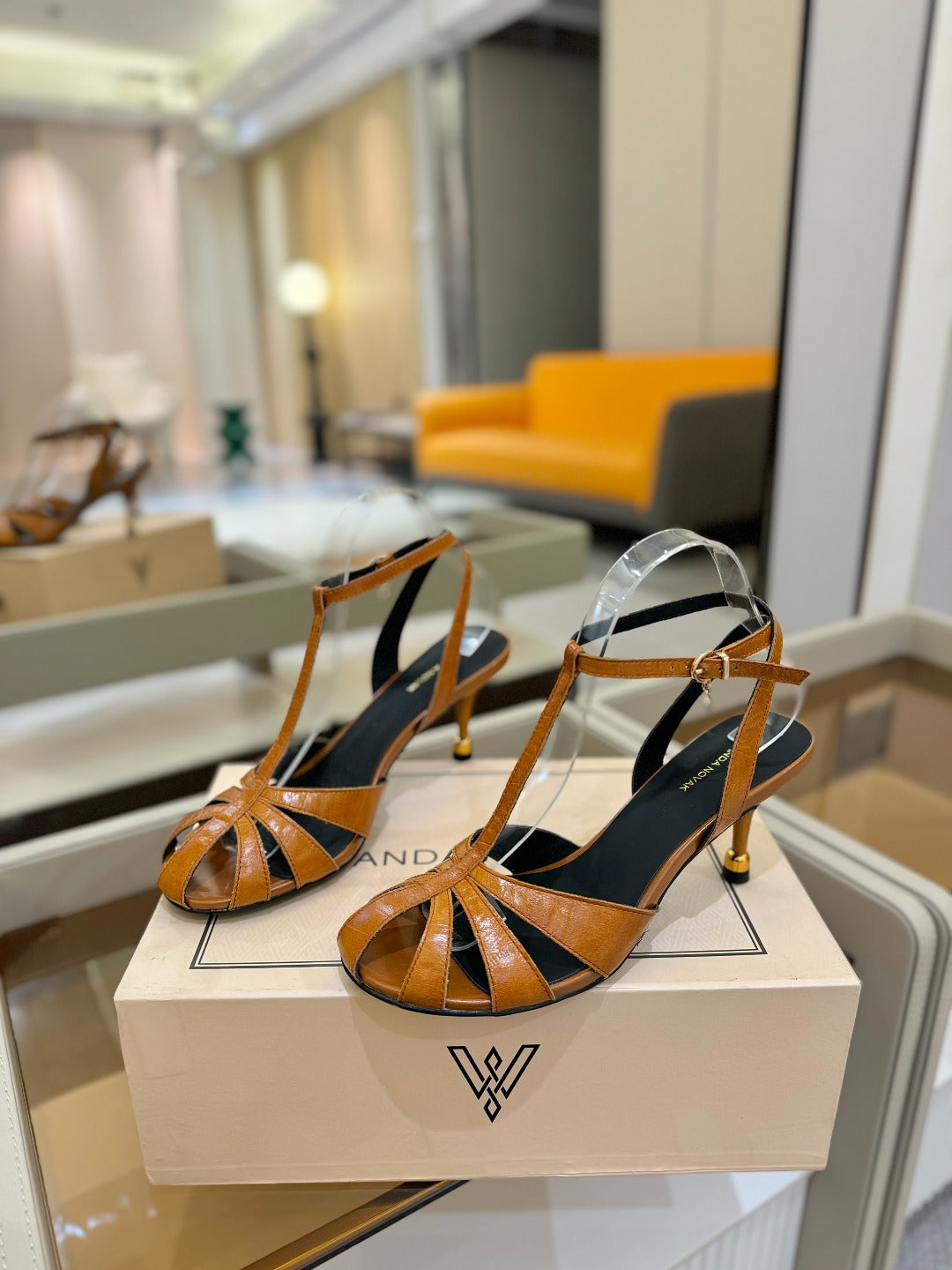 LOUIS VUITTON HIGH SANDALS 75 MM IN CINNAMON BROWN CALFSKIN