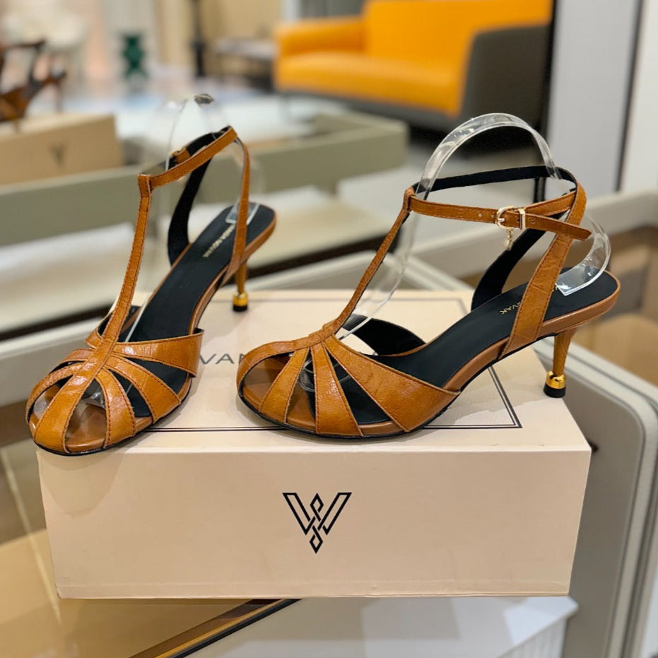 LOUIS VUITTON HIGH SANDALS 75 MM IN CINNAMON BROWN CALFSKIN