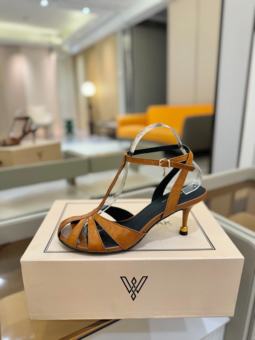 LOUIS VUITTON HIGH SANDALS 75 MM IN CINNAMON BROWN CALFSKIN