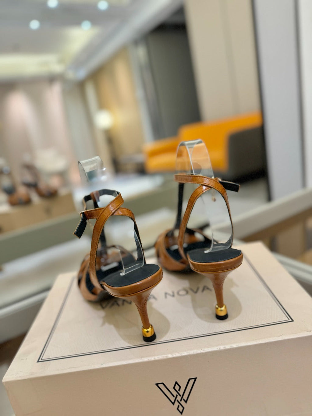 LOUIS VUITTON HIGH SANDALS 75 MM IN CINNAMON BROWN CALFSKIN