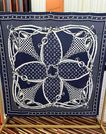 LOUIS VUITTON SAILOR BANDANA SQUARE IN MARINE BLUE SILK SCARF 140 CM