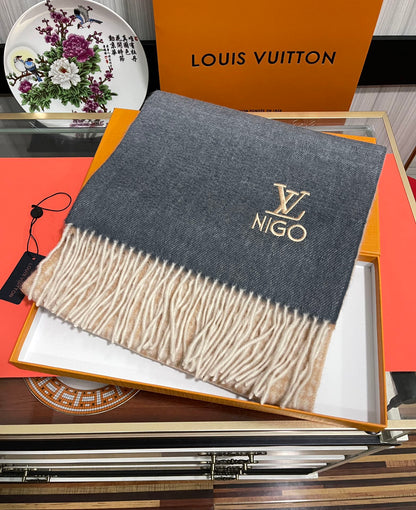 LOUIS VUITTON SCARF 200 CM IN BROWN MIX GREY CASHMERE 400012