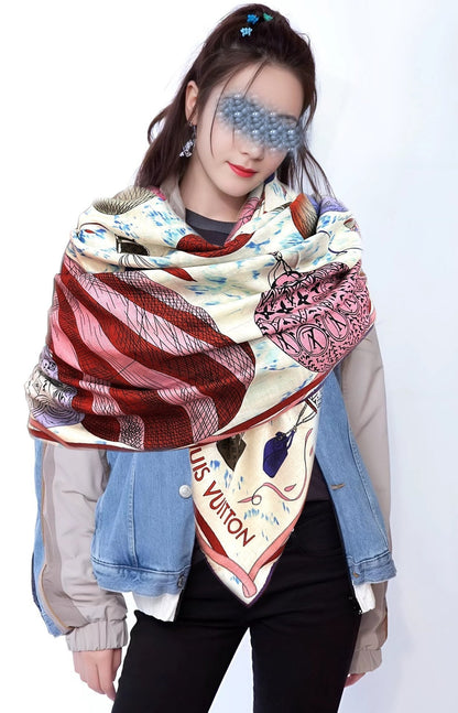 LOUIS VUITTON UP AND AWAY 140 CM SQUARE SILK SCARF COLORFUL 400072