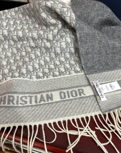 DIOR OBLIQUE 190 CM SCARF IN LIGHT GREY TECHNICAL CASHMERE 415487