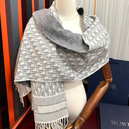 DIOR OBLIQUE 190 CM SCARF IN LIGHT GREY TECHNICAL CASHMERE 415487