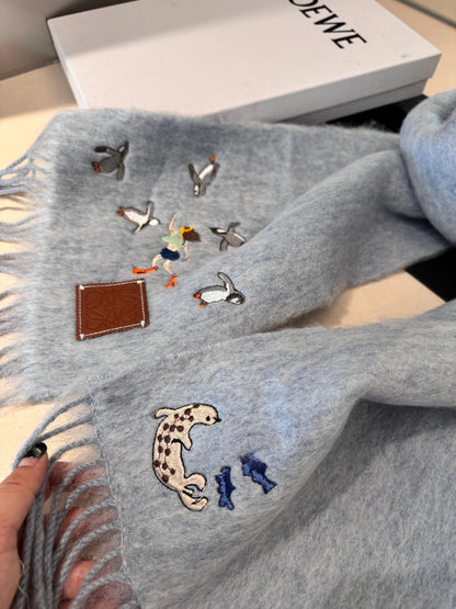 LOEWE SCARF 185 CM IN LIGHT BLUE MOHAIR AND WOOL 381040
