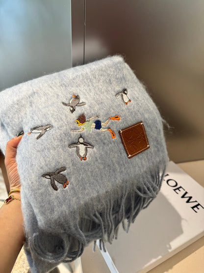 LOEWE SCARF 185 CM IN LIGHT BLUE MOHAIR AND WOOL 381040