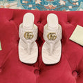 GUCCI HIGH THONG MULE 55MM IN BEIGE CREAM CALFSKIN WITH GOLD HARDWARE