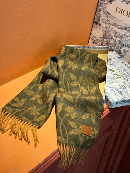 DIOR SCARF 180 CM IN OLIVE GREEN MONOGRAM CASHMERE 394642