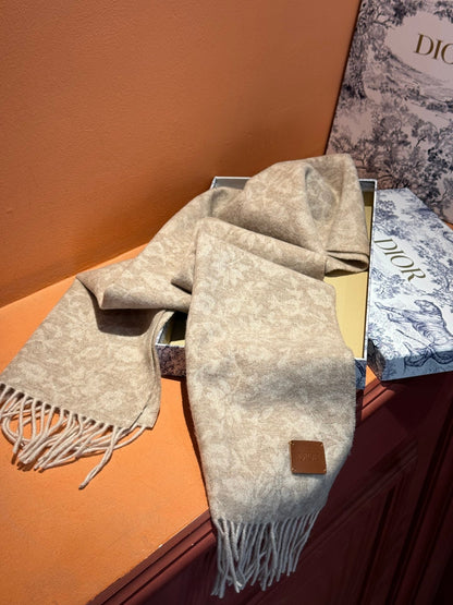 DIOR SCARF 180 CM IN ECRU TAN MONOGRAM CASHMERE 394644