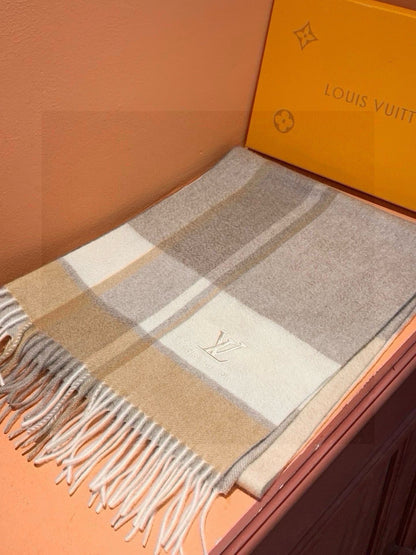 LOUIS VUITTON SCARF 180 CM IN KHAKI BROWN MIX WHITE CASHMERE 399872