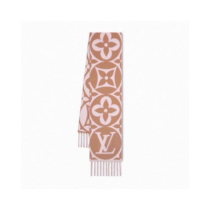 LOUIS VUITTON MEDALLION SCARF 235 CM IN PEANUT BROWN MIX WHITE WOOL 399899