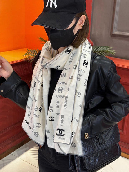 CHANEL 25S SCARF 180 IN CASHMERE SILK 738479
