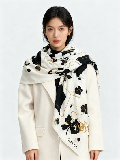 CHANEL 25S SCARF 140 IN SILK AND CASHMERE 932006