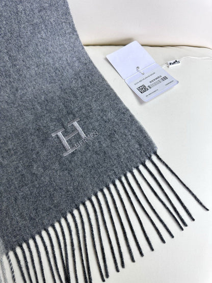 HERMES SCARF 190 CM IN DOVE GRAY CASERE 364768