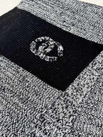 CHANEL SCARF 180 CM IN SHARK GRAY MIX BLACK CASHMERE 389977