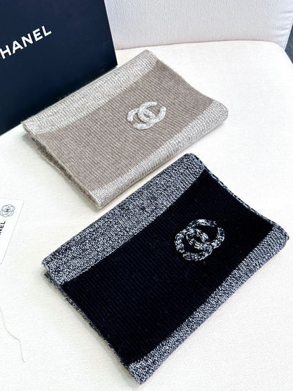 CHANEL SCARF 180 CM IN SHARK GRAY MIX BLACK CASHMERE 389977