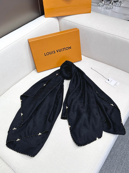 LOUIS VUITTON EVERMORE SCARF 140 CM IN BLACK SILK AND WOOL 393156