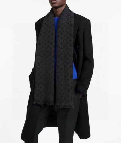 LOUIS VUITTON SCARF 180 CM IN BLACK CLASSIC MONOGRAM CASHMERE 396441
