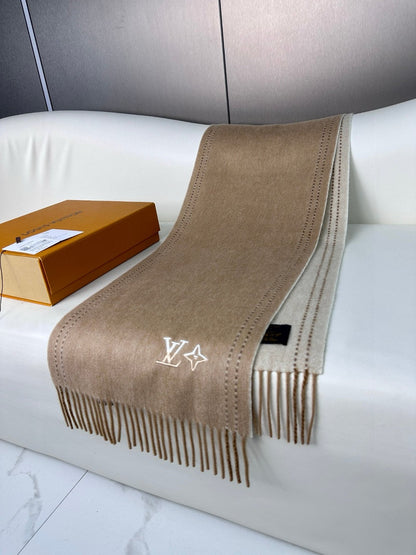 LOUIS VUITTON DUAL SCARF 180 CM IN MEDIUM BROWN CASHMERE 398377
