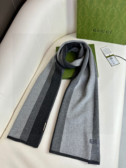 GUCCI SCARF 180 CM IN BLACK MIX LIGHT GRAY CASHMERE 398447