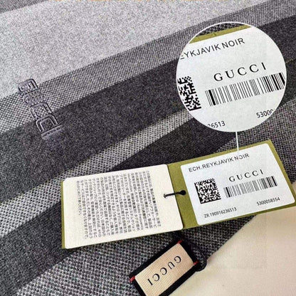 GUCCI SCARF 180 CM IN BLACK MIX LIGHT GRAY CASHMERE 398447