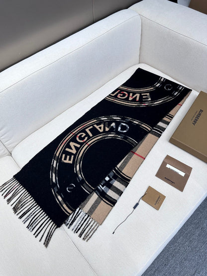BURBERRY SCARF 180 CM IN BLACK AND TAN BROWN CASHMERE 407240