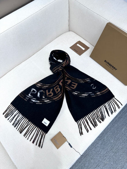 BURBERRY SCARF 180 CM IN BLACK AND RUSSET BROWN CASHMERE 407241