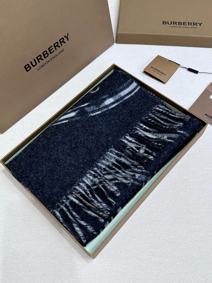 BURBERRY SCARF 180 CM IN BLACK AND LIGHT GRAY CASHMERE  407242
