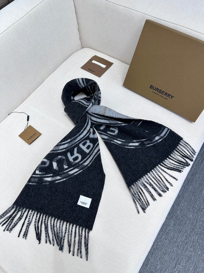 BURBERRY SCARF 180 CM IN BLACK AND LIGHT GRAY CASHMERE  407242