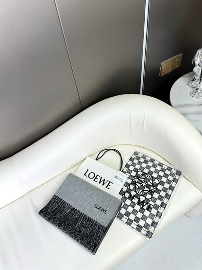 LOEWE ANAGRAM SCARF 182 CM IN BLACK MIX DOVE GRAY WOOL AND CASHMERE 408524