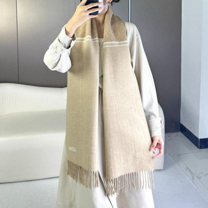 LOEWE ANAGRAM SCARF 182 CM IN SAND BEIGE WOOL AND CASHMERE 408525
