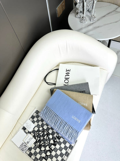 LOEWE ANAGRAM SCARF 182 CM IN SAND BEIGE WOOL AND CASHMERE 408525