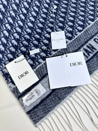 DIOR SCARF IN NAVY BLUE MONOGRAM CASHMERE 413719