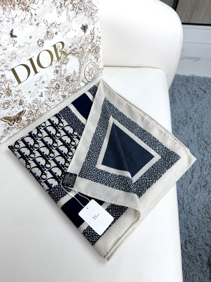 DIOR MONOGRAM SQUARE SCARF 140 CM IN BLACK MIX WHITE  CASHMERE AND SILK 413742