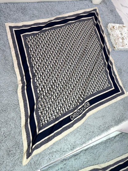 DIOR MONOGRAM SQUARE SCARF 140 CM IN BLACK MIX WHITE  CASHMERE AND SILK 413742
