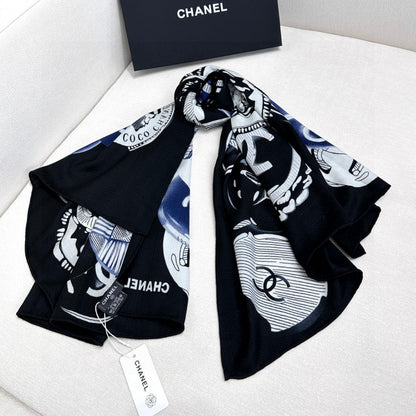 CHANEL 25S SCARF 140 IN CASHMERE SILK 642079