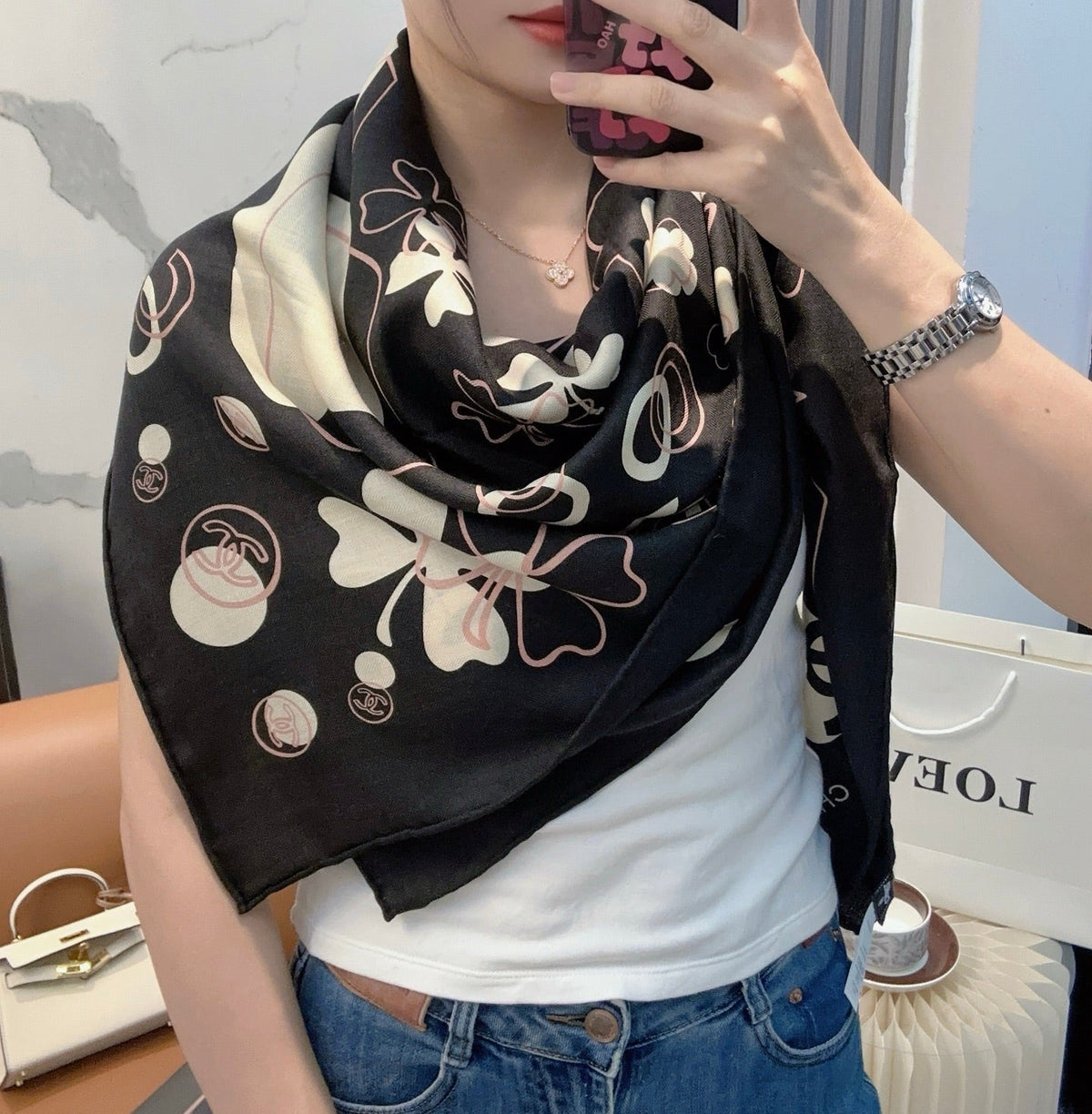 CHANEL 25S SCARF 140 CM IN CASHMERE SILK 943926