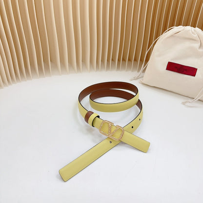 VALENTINO Vlogo Buckle Water Wave Gold Copper Glossy Brown Yellow Leather 20mm Belt