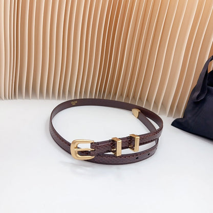 CELINE Small Western Belt 18mm Brown Snake Embossed Calfskin Ghw