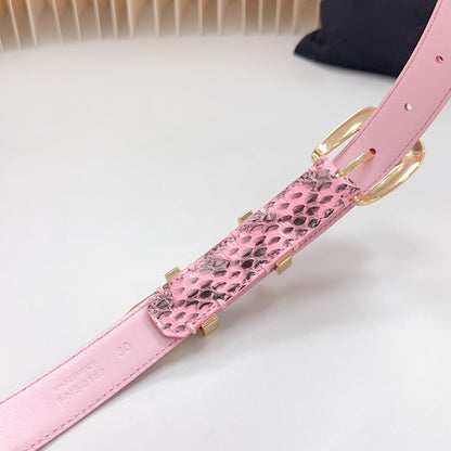 CELINE Medium Western Belt 25mm Pink Black Snake Embossed Calfskin Gold Loop Ghw
