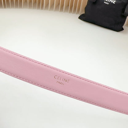 CELINE Medium Western Belt 25mm Pink Black Snake Embossed Calfskin Gold Loop Ghw