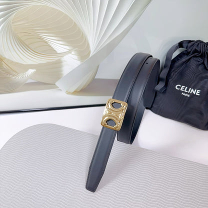 CELINE CL MEDIUM 25MM REVERSIBLE FRAMED TRIOMPHE BELT BLACK CALFSKIN LIGHT GOLD HARDWARE