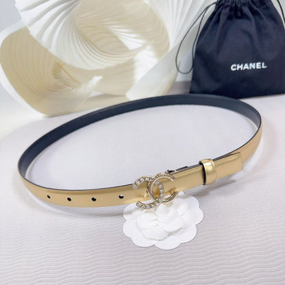 CHANEL BELT 20 MM IN GOLD SMOOTH CALFSKIN GOLD HARDWARE ATTACH RHINSTONE