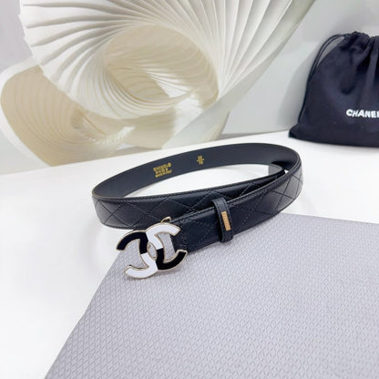 CHANEL BELT 30 MM BLACK CALFSKIN WITH BLACK MIX WHITE LOGO