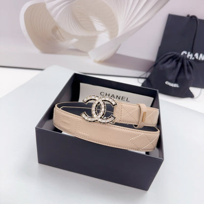 CHANEL 30MM BELT IN BEIGE CREAM EMBROIDERED CALFSKIN METAL HARDWARE