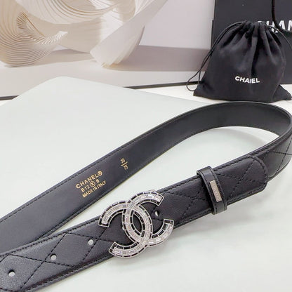 CHANEL 30MM BELT IN BLACK EMBROIDERED CALFSKIN SILVER HARDWARE