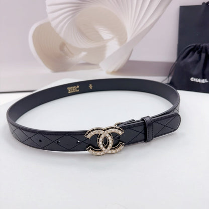 CHANEL 30MM BELT IN BLACK EMBROIDERED CALFSKIN GOLD HARDWARE